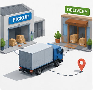 Ilustrasi layanan pickup dan delivery dari titik asal ke tujuan